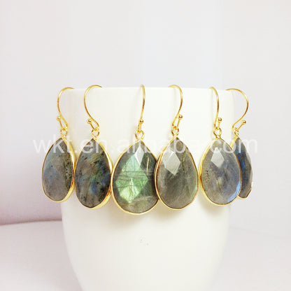 WT-E236 Newest Amazing Sparkly Faceted Labradorite Teardrop Earrings Fashion Gold Plated Labradorite Stone Earrings