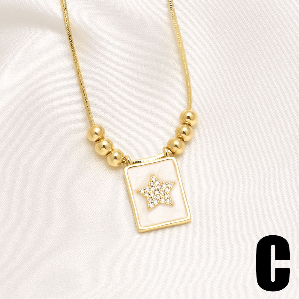 WT-JFN60 Elegant Thin Chain Gold Electroplated Brass And Zircon Star Pattern Rectangle Pendant Necklace As Lady Daily Matching