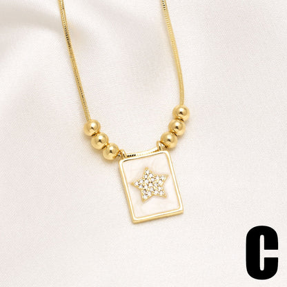 WT-JFN60 Elegant Thin Chain Gold Electroplated Brass And Zircon Star Pattern Rectangle Pendant Necklace As Lady Daily Matching