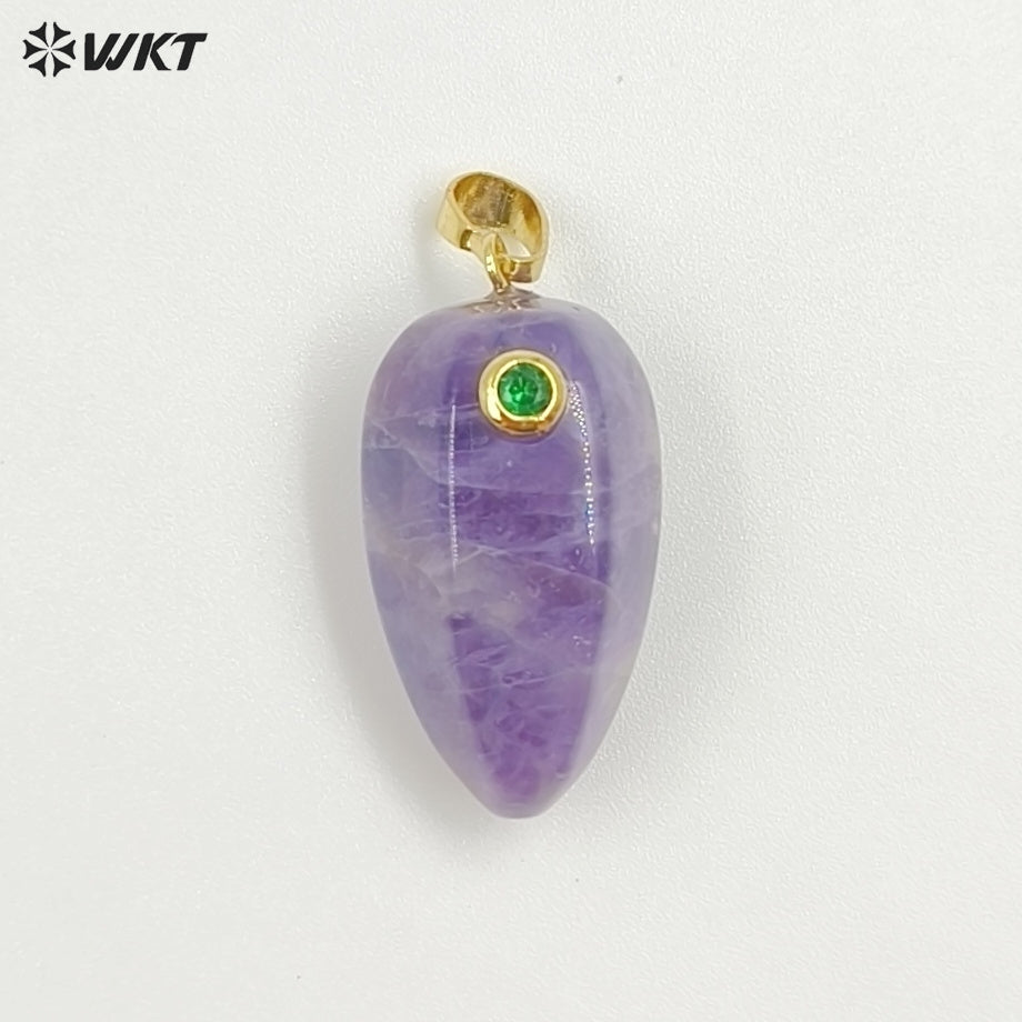 WT-P2048 Exquisite Unique Design Natural Gemstones Setting In Zircon Waterdrop Shape Pendants As Female Necklace DIY Accessory