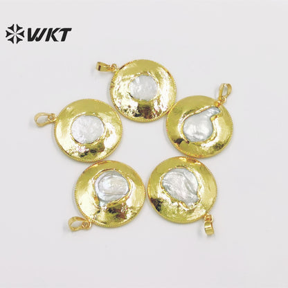 WT-JP303 Lovely Delicate Pendant Round 18k Gold Plated Vintage Pendant Women's Jewelry Accessories Freshwater Pearl Pendant