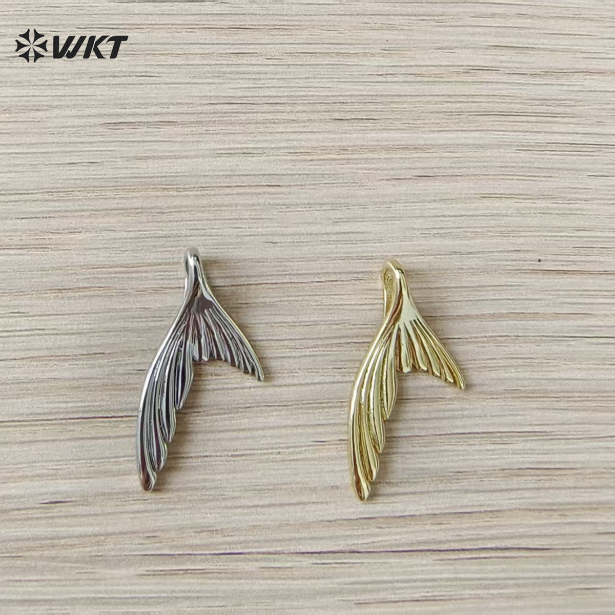 WT-MP325 Newest Lovely Gold Electroplated Ocean Series Yellow Brass And Zircon Fishtail Shape Little Pendants For Necklace DIY