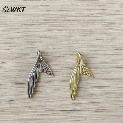 WT-MP325 Newest Lovely Gold Electroplated Ocean Series Yellow Brass And Zircon Fishtail Shape Little Pendants For Necklace DIY