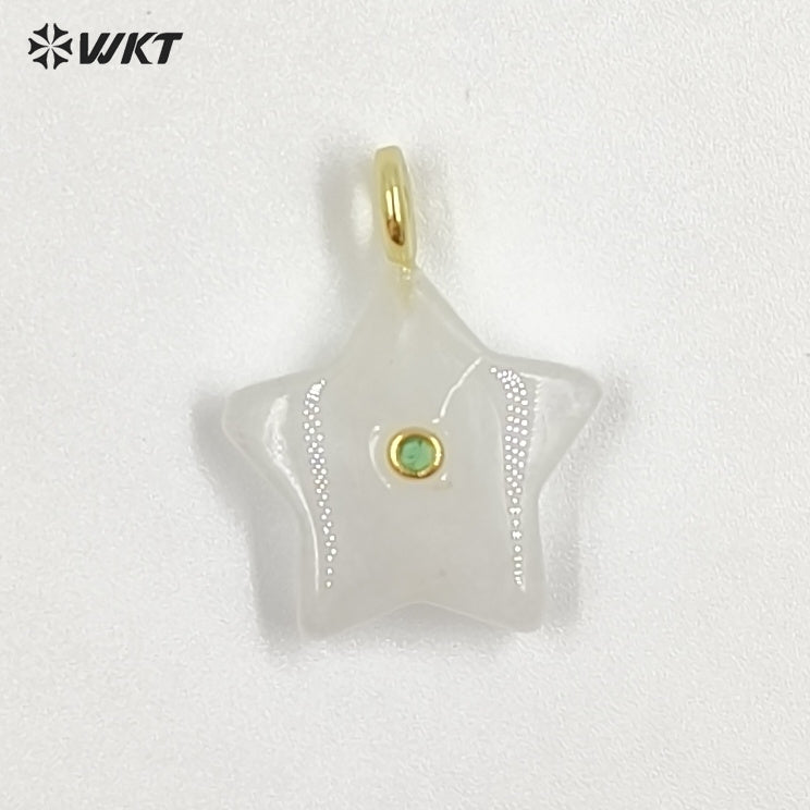 WT-P2099 Trendy Interesting Design Zircon And Natural Gemstones Star Shape Gold Charm Pendants For Lovely Necklace DIY Making