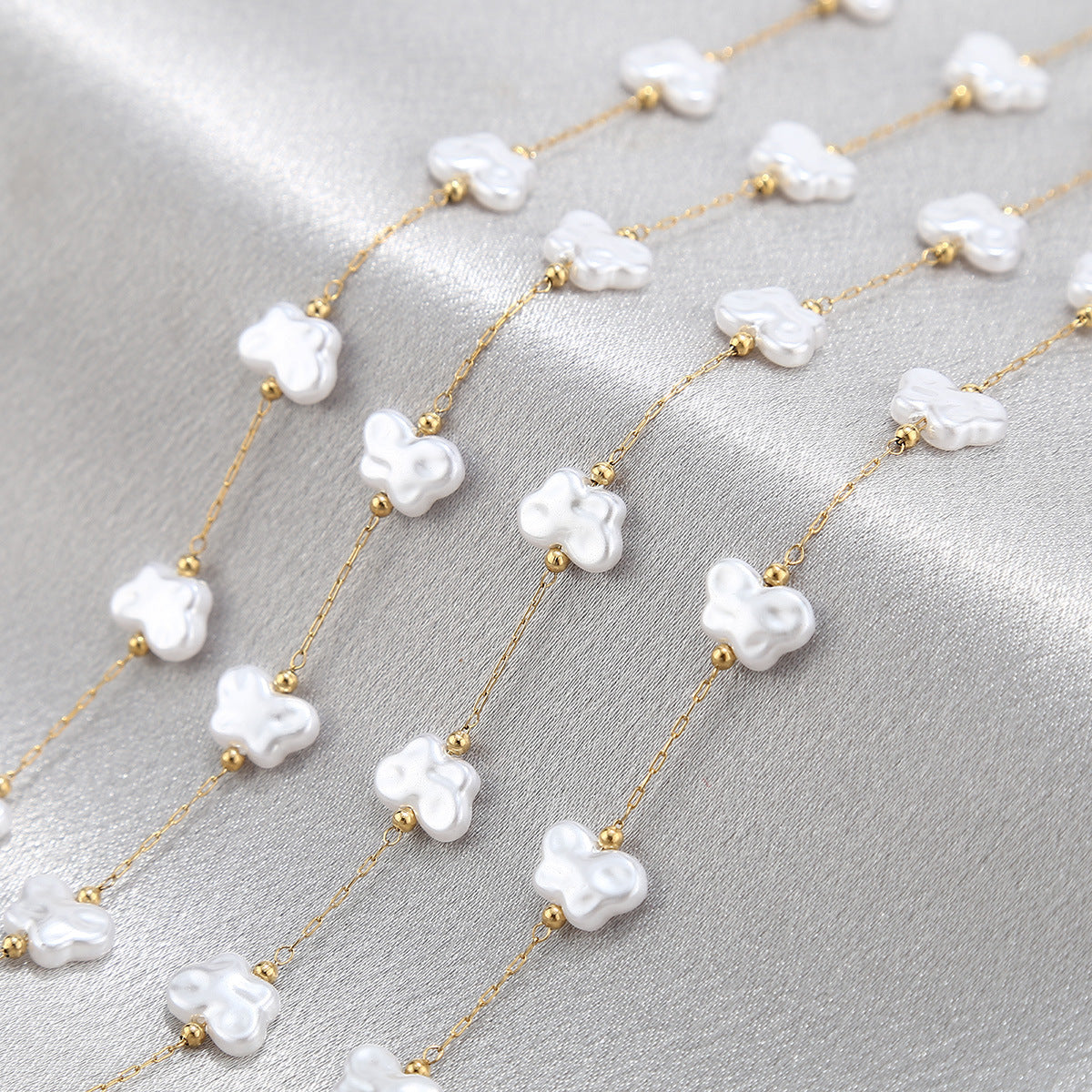 WT-STS020 Newest Fashion Artificial Pearl Flower Cross And Shell Moon Shape Stainless Steel Chain For Lady Bracelet Making