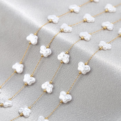 WT-STS020 Newest Fashion Artificial Pearl Flower Cross And Shell Moon Shape Stainless Steel Chain For Lady Bracelet Making