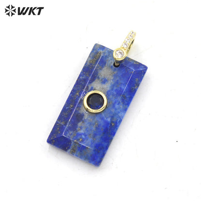WT-P2124 Factory Wholesale Zircon And Various Natural Gemstones Rectangle Facted Pendants For Female Fashion Necklace Design