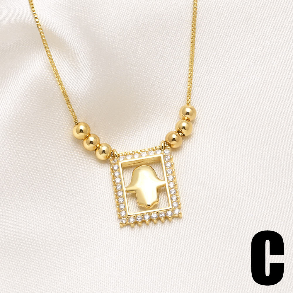 WT-JFN59 Trendy New Arrival Gold Plated Brass And Zircon Moon Star Patterns Square Pendants Necklace For Women Jewelry Accessory