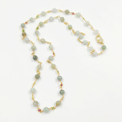 WT-N1432 16+2inch Extend Chain Rosary Gemstone Beads Charm 18k Yellow Gold Beads Necklace Gemstone Statement Necklace