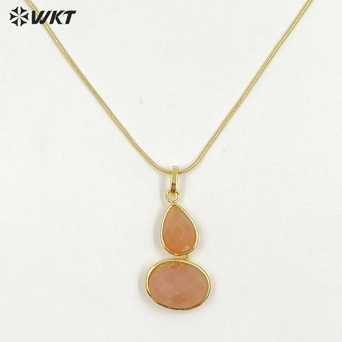 WT-N1537 Trendy Minimalism Gold Plated Thin Chain With Natural Gemstone Gourd Shape Pendant Necklace For Women Daily Wearing