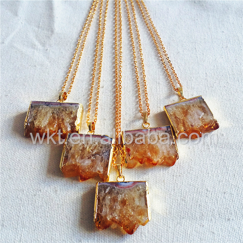 WT-N802 Christmas Presents for Women Natural Citrine Jewellery Necklace,Square Crystal Yellow Citrine Raw Stone Necklace