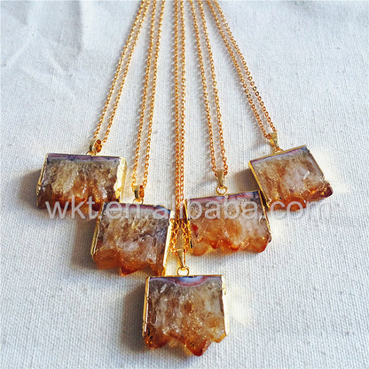 WT-N802 Christmas Presents for Women Natural Citrine Jewellery Necklace,Square Crystal Yellow Citrine Raw Stone Necklace