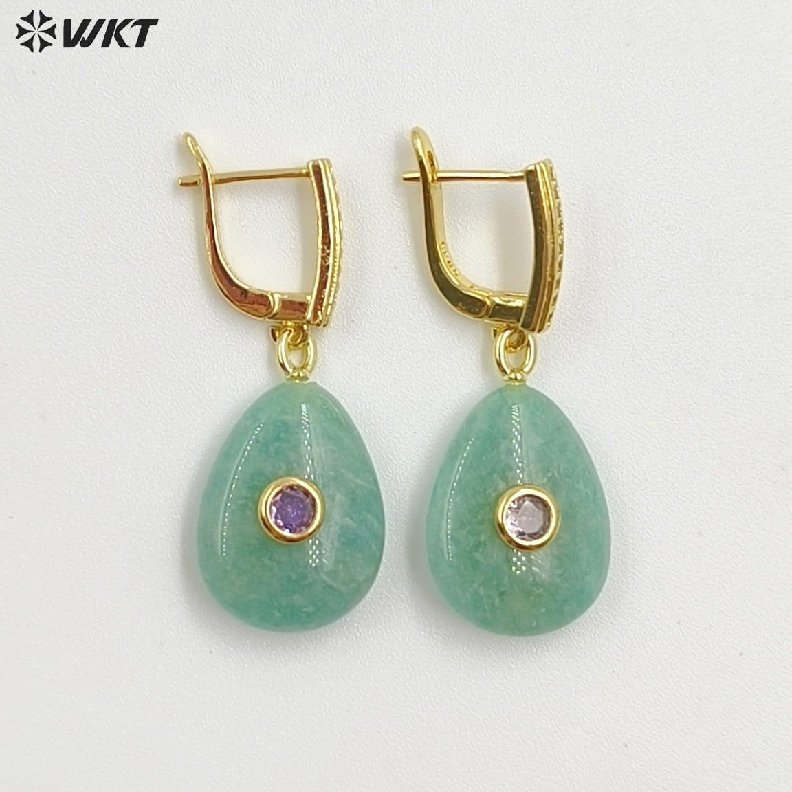 WT-E798 Beautiful Classic Gold Plated Natural Gemstones Setting In Zircon Waterdrop Shape Earrings As Lady Daily Decoration