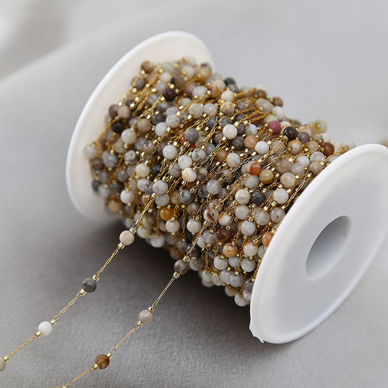WT-STS022 Vintage Trendy Handmade Natural Mexico Agate Stone Stainless Steel Beads Chain For Women Luxury Jewelry Making