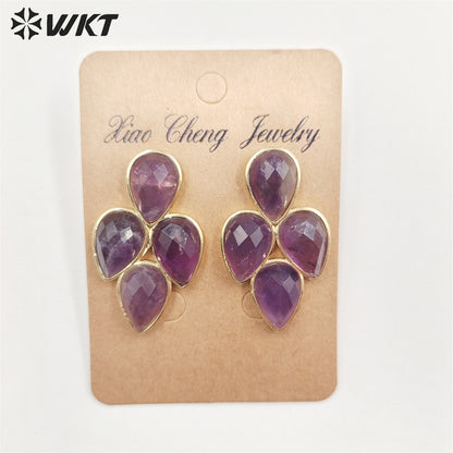 WT-E704 Newest Fashion Gold Electroplated Multi Gemstone Studs Earrings Gorgeous Women Water Drop Lapis Quartz Wedding Earrings
