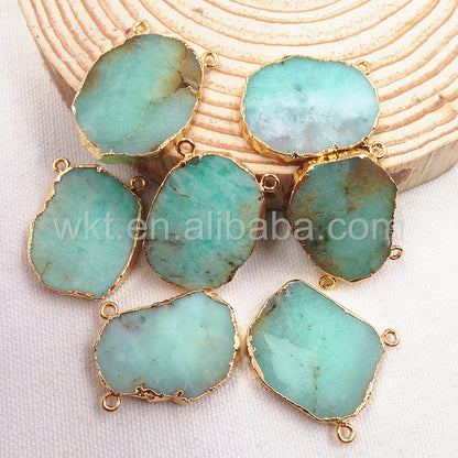 WT-P849 New Natural Slice Australia Chrysoprase Stone Pendant with Gold Edged