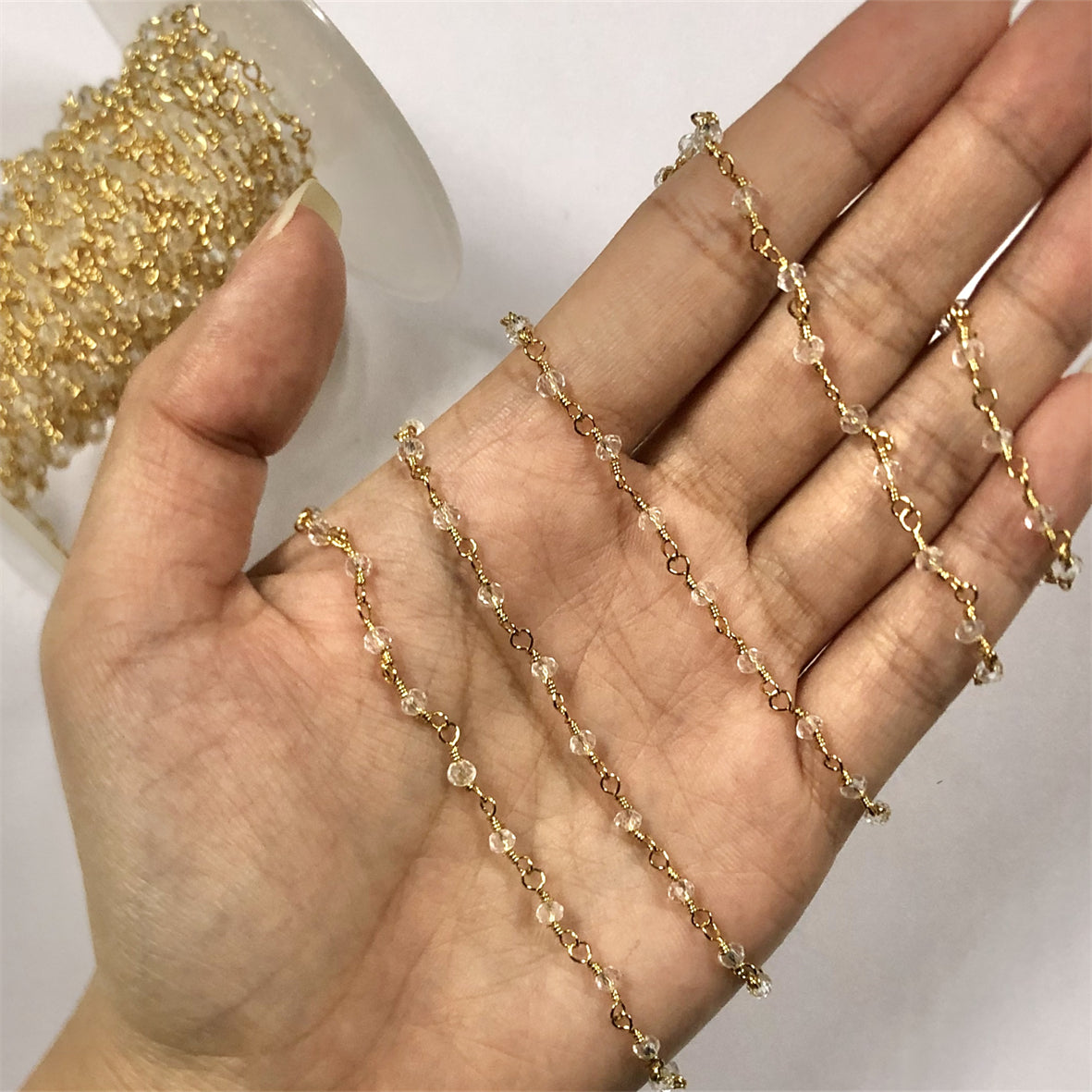 WT-RBC205 Wholesale Delicate Natural Gemstone Crystal Gold Plated Small Bead Chain for Necklace Choker Jewelry Accessories
