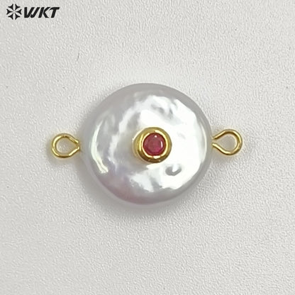 WT-JP252 WKT NEW Natural Freshwater Pearl Cross Pendant Fashion Gold Simple Cz Charm Double Loops Connector As Jewelry Findings