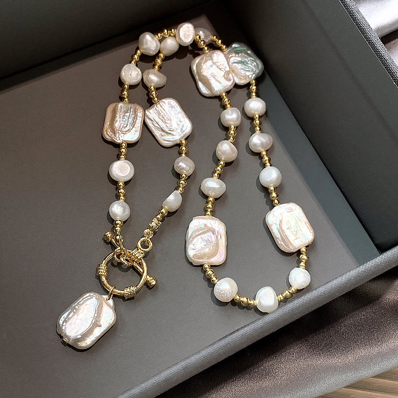 WT-JN383 1PC Gorgeous 18K Gold Electroplated Natural Baroque Pearls Necklace As Women Elegant Jewelry Daily Party Matching