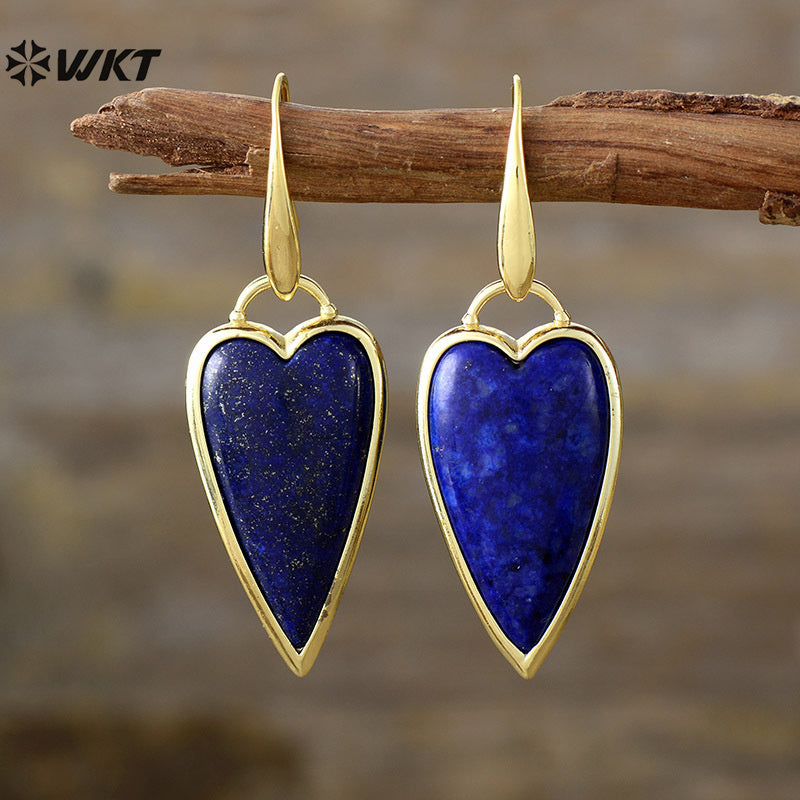 WT-E784 Lovely Design Gold Plated Earrings With Natural Rose Quartz Stone Heart Shape Fashion Ladies Jewelry Wholesale