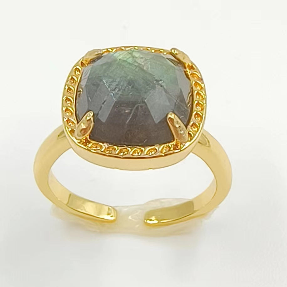 WT-R469 WKT Fashion Gemstone Elegant Women Gorgeous Gold Black Obsidian Labradorite Amethyst Stone Ring