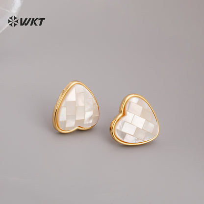 WT-MPE184 Elegant Style 18K Gold Electroplated Mabe Shell Round Heart Shape Design Earrings For Lady Daily Wearing Jewelry