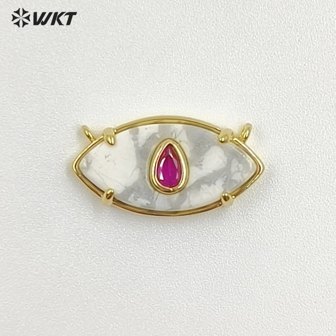 WT-P2120 Fresh Design Waterdrop Zircon And Natural Gemstones Eye Shape Gold Pendants With Double Hoops For Women Necklace DIY