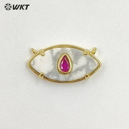 WT-P2120 Fresh Design Waterdrop Zircon And Natural Gemstones Eye Shape Gold Pendants With Double Hoops For Women Necklace DIY