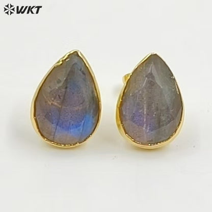 WT-E800 Fashion Classical Gold Plated Various Natural Gemstones Waterdrop Shape Earrings As Lady Elegant Jewelry Decoration