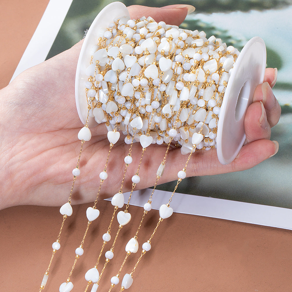 WT-STS021 Good Quality Natural Shell Heart Star Round Shape Stainless Steel Jewelry Chain As Handmade Necklace Accessory