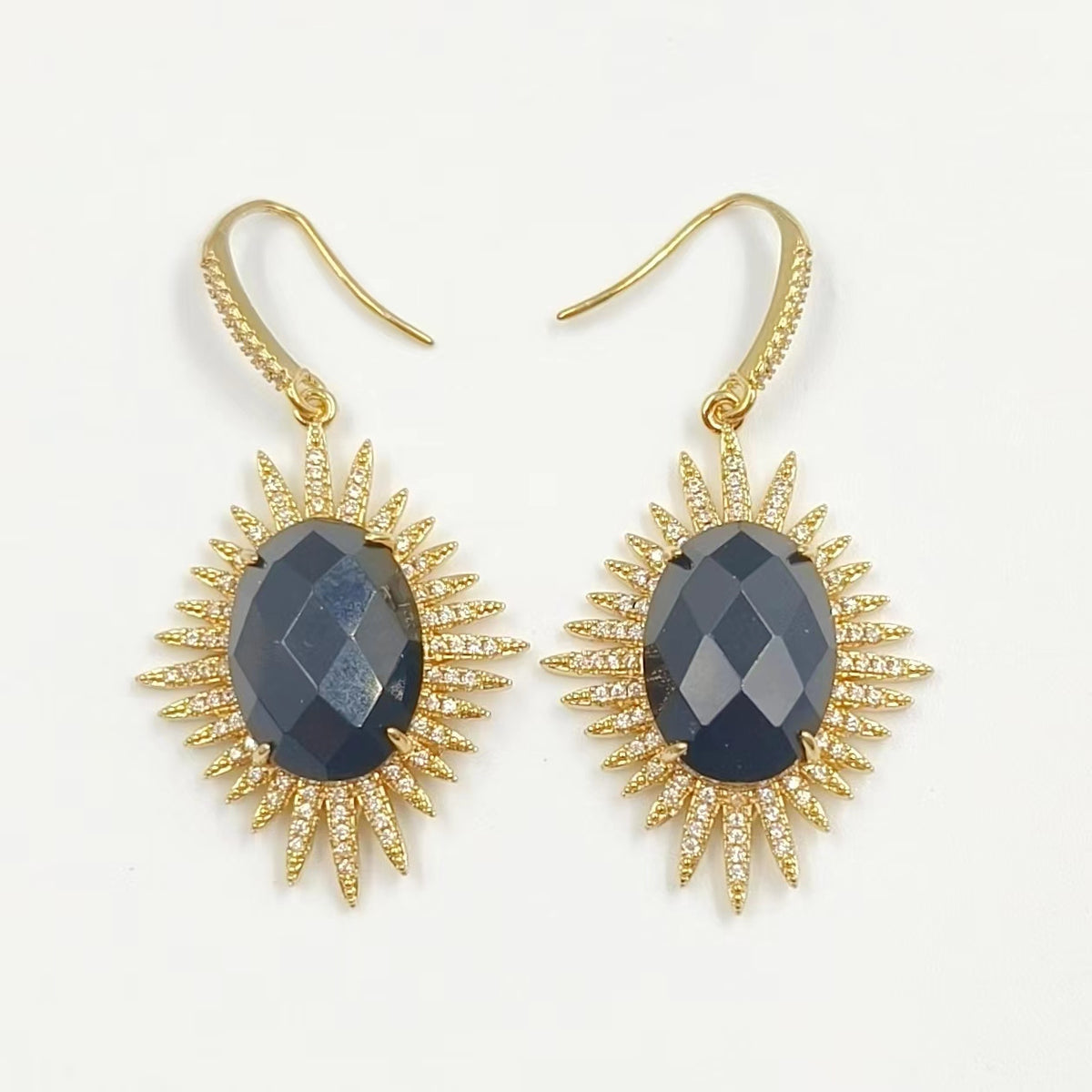 WT-ME094 Wholesale Newest Fashion Light Luxury Natural Gemstone Oval Shaped Micro Paved Earrings Studt