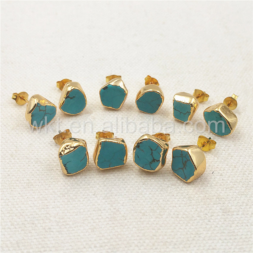 WT-E265 Hot Natural Boho Turquoise Studs,10mm Randomly Shape Green Turquoise Studs Earrings