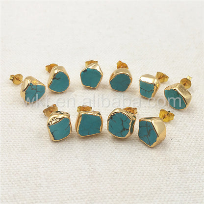 WT-E265 Hot Natural Boho Turquoise Studs,10mm Randomly Shape Green Turquoise Studs Earrings