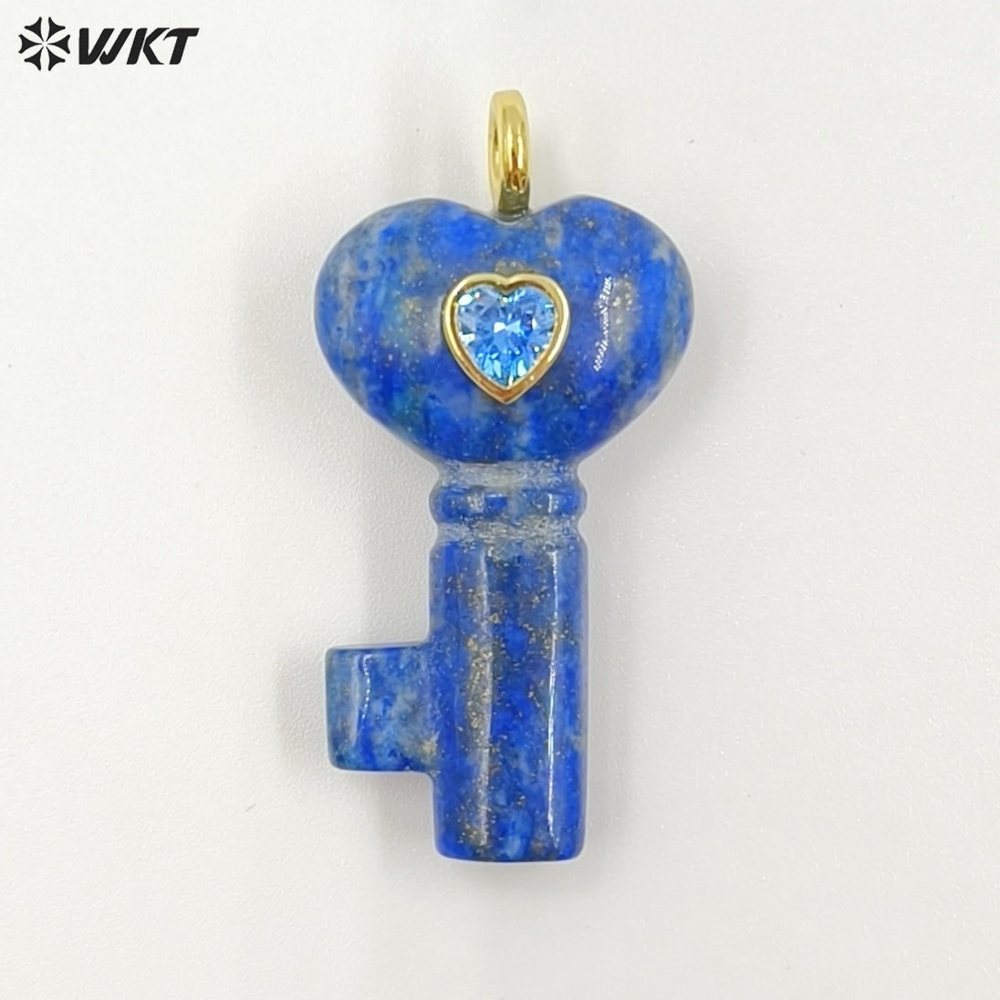 WT-P2057 New Fashion Heart Shape Colorful Zircon And Natural Gemstones Carved Key Pendants For Friend Lovely Gift Making
