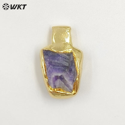 WT-P2035 Delicate Gold Plated Natural Quartz And Turquoise Irregular Little Stone Pendant For DIY Making Friend Gift Jewelry