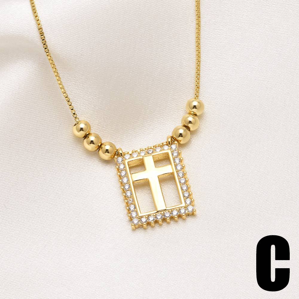 WT-JFN61 Wholesale Exquisite 18K Gold Plated Brass And Zircon Cross Heart Pattern Rectangle Pendant Necklace For Female Gifts