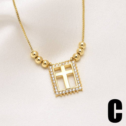 WT-JFN61 Wholesale Exquisite 18K Gold Plated Brass And Zircon Cross Heart Pattern Rectangle Pendant Necklace For Female Gifts