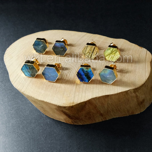 WT-E156 Wholesale Lovely Natural Labradorite Stud Earrings Raw Stone Stud Earrings