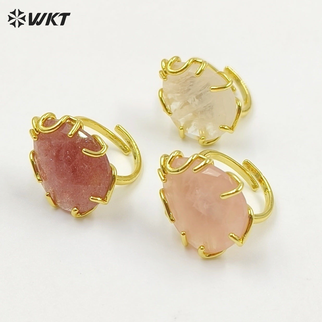 WT-R608 Wholesale Simple Style Gold Electroplated Natural Gemstones Waterdrop Shape Rings For Dance Party Matching Jewelry