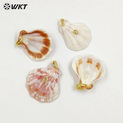 WT-JP488 Wonderful Charms Zircon Setting In Natural Shell Gold Pendants For Lady Friends Jewelry Gift Making Accessory
