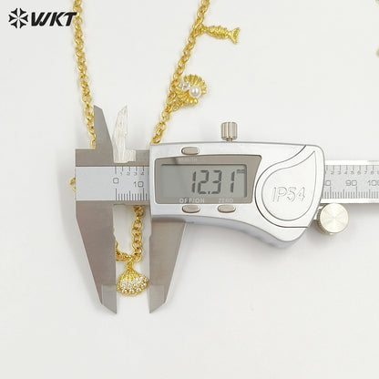WT-JFN47 Newest Yellow Brass Fine Chain With Gold Plated Small Lovely Shell Charms Necklace For Elegant Ladies Jewelry Matching