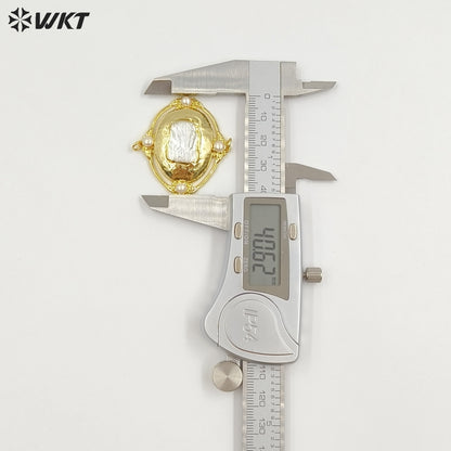 WT-PC017 Wholesale 18K Gold Plated Double Hoops Natural Freshwater Pearl Connectors For Ladies Necklace Bracelet Making