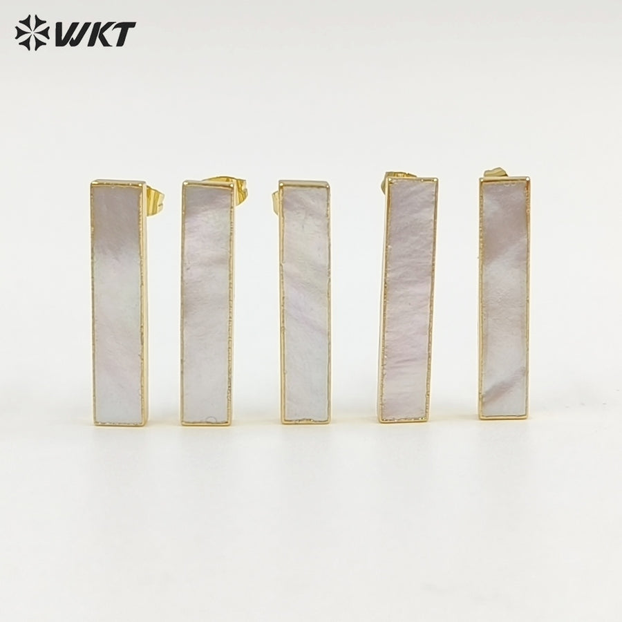 WT-E333 Wholesale High Quality Hot Sale Natural Shell Rectangle Bar Earring With 24k Real Gold Plated for Women Jewelry