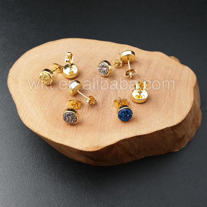 WT-E237 Hot Fashionable Round Druzy Studs Multi Color 10mm Druzy Quartz Studs