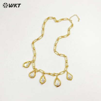 WT-JN325 Wholesale Handmade Precious Design 5 Drop Natural Pearl Dangling Statement Women Necklace