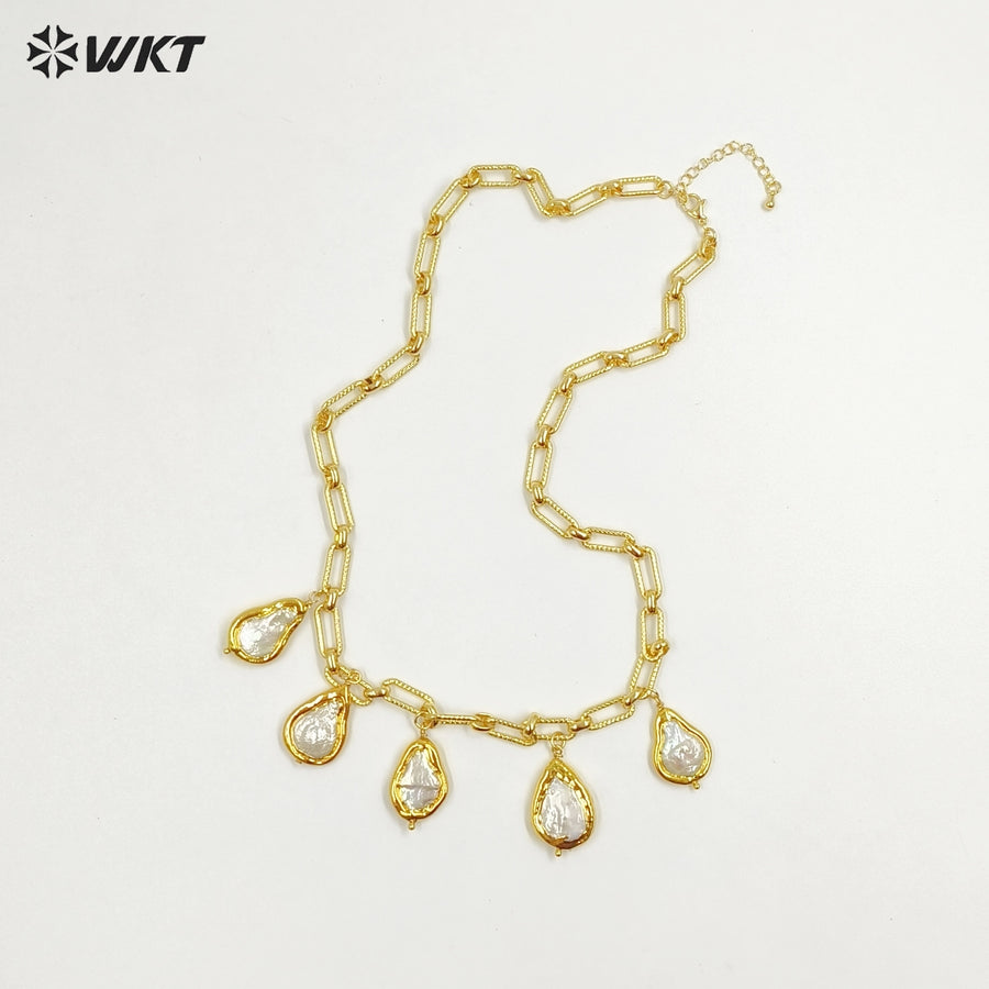 WT-JN325 Wholesale Handmade Precious Design 5 Drop Natural Pearl Dangling Statement Women Necklace