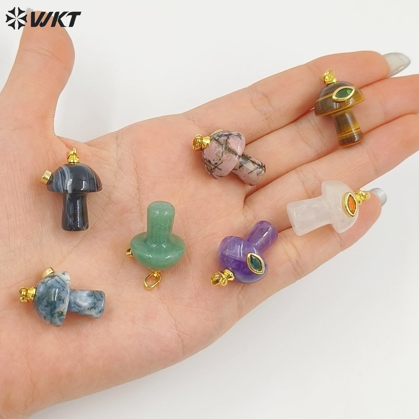 WT-P2063 Cute Boutique Natural Gemstones And Zircon Mushroom Shape Little Gold Pendants As Women Trendy Jewelry Findings