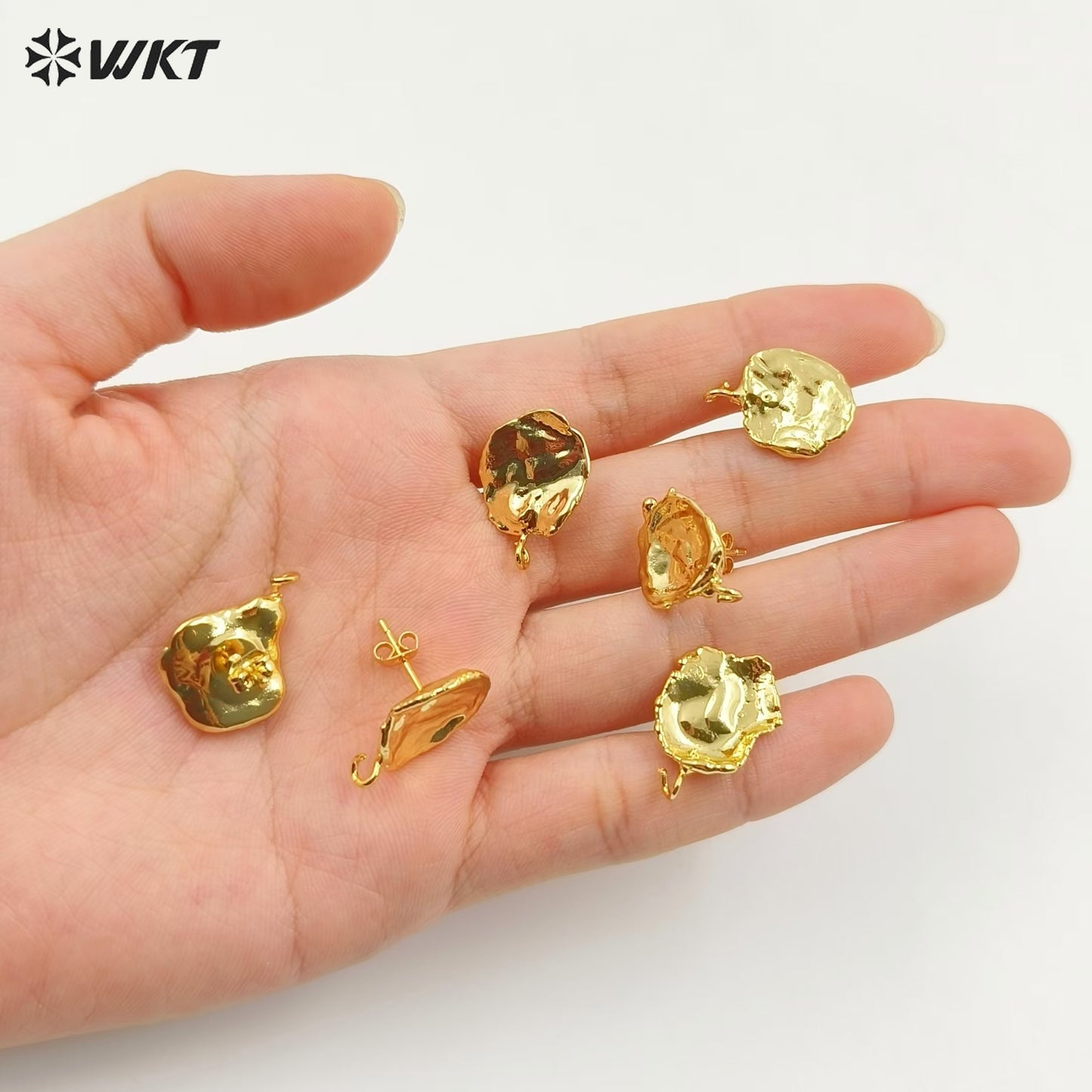 WT-JF299 New Fashion Wholesale Irregular Shape Jewelry with Full Gold Dipped Freshwater Pearl Elegant Earring Jewelry Findings