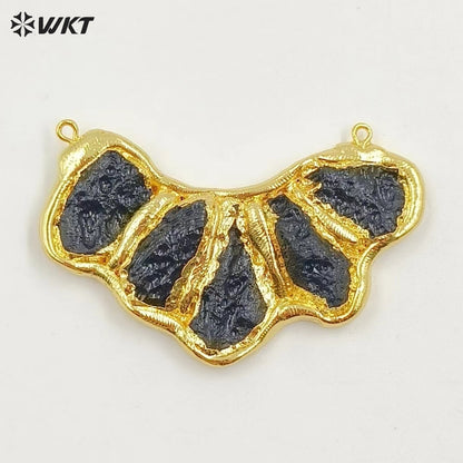 WT-P1987 WKT Exclusive New Design Natural Black Meteorite Stone Made 18K Gold Plated Women Gemstone Pendant for Birthday Gift