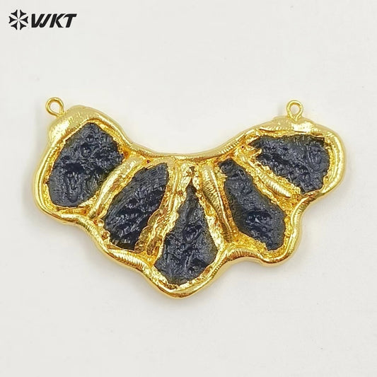 WT-P1987 WKT Exclusive New Design Natural Black Meteorite Stone Made 18K Gold Plated Women Gemstone Pendant for Birthday Gift